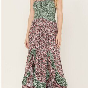 FP Movement by Free People Green and Pink Strapless Sundress